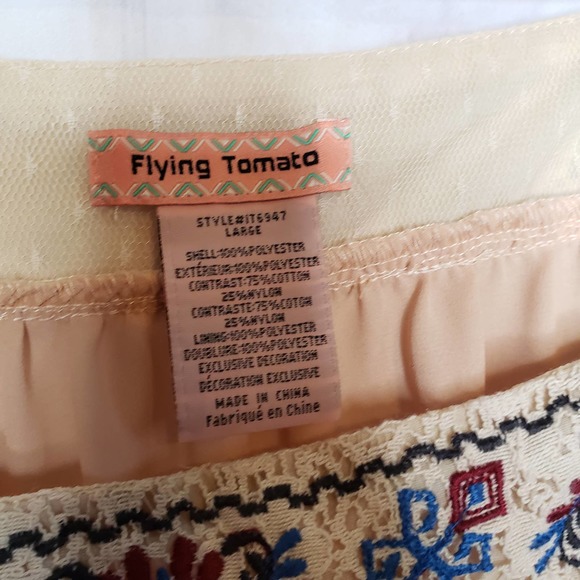 FLYING TOMATO Boho Chic Peach Embroidered Square Neck Blouse L - Picture 4 of 8